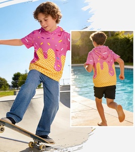 Sudadera con Capucha para Niños, Forrada, de Manga Corta, Ligera, Absorbente de Humedad, Deportiva, con Bolsillo Canguro, Diseño Sólido, 95% Poliéster - Product Image 2