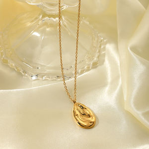 Collier Pendentif Irrégulier en Acier Inoxydable Plaqué Or 18K Style Rétro Français Classique, Concave <span class=keywords><strong>Convexe</strong></span> Effet Lave, pour Femme, Anniversaire - Product Image 3