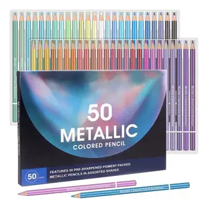 Pensil warna metalik kelas tinggi kustom 50 buah set pensil warna metalik warna cerah