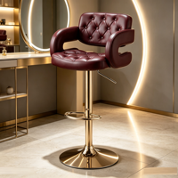 Chaise de coiffure haut de gamme personnalisée rouge vin avec décorations en diamant et base hydraulique pour salon de coiffure, spa et bar