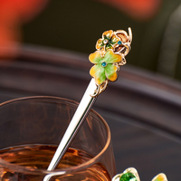 RORO luxe chanceux trèfle à quatre feuilles couleur verte émail décoratif peinture à la main turc verre thé café tasse d'eau avec cuillère