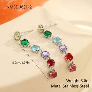 Серьги из высококачественной нержавеющей стали с позолотой 18 карат и инкрустацией цветными цирконами, осенне-зимняя коллекция Qingyuan, легкая роскошь - Product Image 6