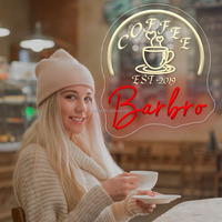 Enseigne néon LED personnalisée pour café, nom de café personnalisé, enseigne murale en acrylique pour vitrine de café, décoration murale pour entreprise