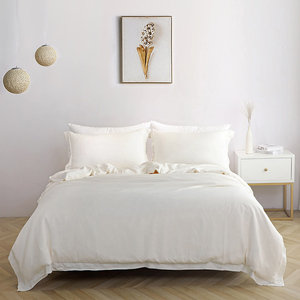 Vente en gros de housse de couette en coton biologique 100% percale, aspect lin, texturée, respirante, douce, ensemble de literie avec fermeture à boutons - Product Image 2