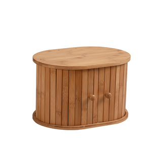 Bamboo Bread Box Storage Container With Double <b>Curtain</b> Design For <b>Kitchen</b> Use Natural Color 26x35x22 Cm - Product Image 4