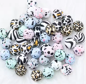 Perles rondes de dentition à mâcher en silicone, 15mm, sans Bpa, multi-motifs, accessoires de bricolage, perles en vrac personnalisées en silicone - Product Image 2