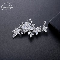 Bros Bunga Kristal Tembaga Paduan Zirkon dengan Batu Oval Berlapis Rhodium - Hadiah Pesta Pernikahan & Pertunangan untuk Wanita