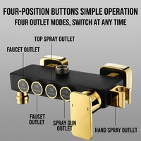 Ensemble de douche moderne noir et or pour usage domestique, en acier inoxydable, avec boutons, robinet thermostatique mural en laiton pour salle de bain