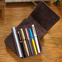 Trousse à crayons en cuir Crazy Horse faite à la main-6 pièces, tiroir magnétique, boîte de rangement pour sac à stylo étudiant