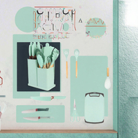 Ensemble d'ustensiles de cuisine modernes en silicone avec couteaux et seau de rangement, emballage en boîte