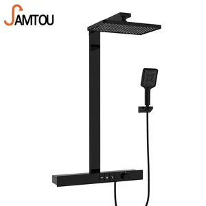 SAMTOU Newly design rainfall wall mounted thermostatic top shower and hand shower set black wall mounted brass tap bathroom