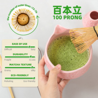 TEANAGOO Ensemble d'outils à thé Boîte cadeau Porte-fouet Cuillère en bambou Conception de fleurs de cerisier 7 PCS Ensemble de fouet rose Matcha Bol en céramique
