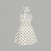 Robe mini plissée à pois vintage pour femmes, col halter, style printemps