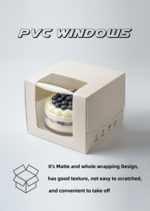 Scatola di Cartone Rettangolare Trasparente Personalizzata Bianca per Torte, Confezione Portatile per Fette di Torta - Product Image 6