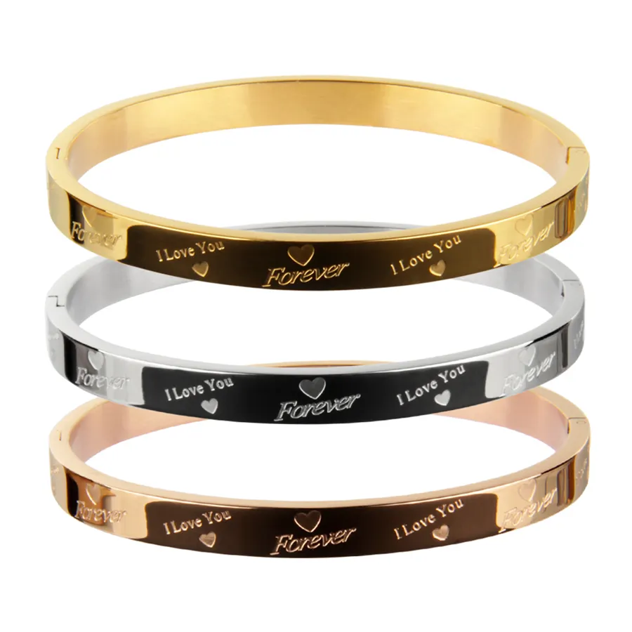 E-comercial-pulsera de acero inoxidable para mujer, brazalete de acero inoxidable 316L con letras chapadas en oro y titanio