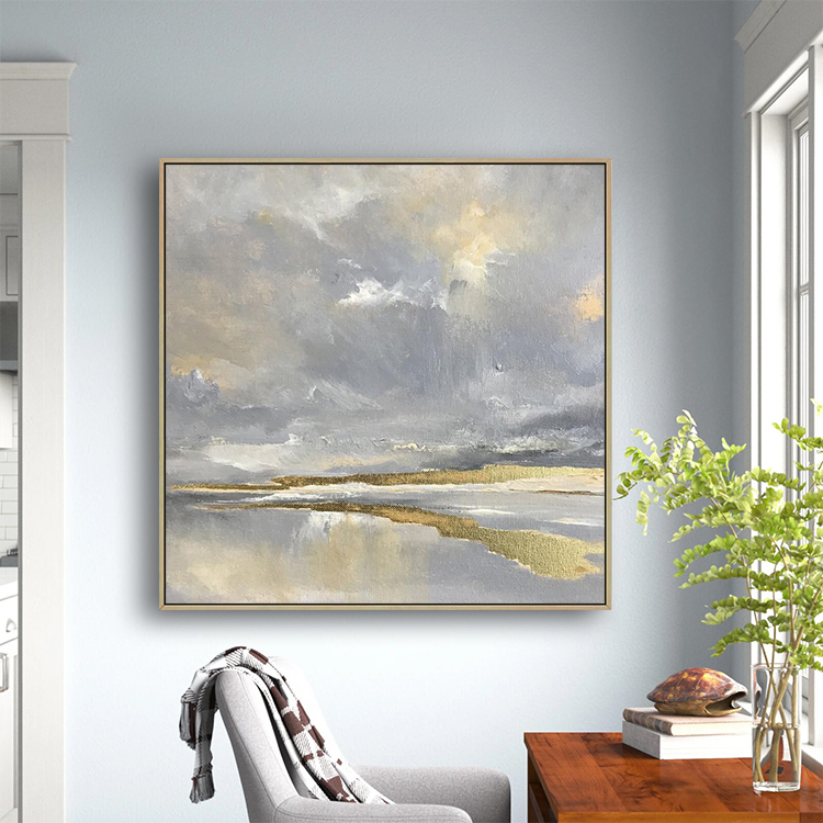 Populaire Afbeelding Handgemaakte Abstracte Kleur Gemakkelijk Luxe Gold Canvas Wandmontage Zeegezicht Olieverf Strand Zee Landschap Art