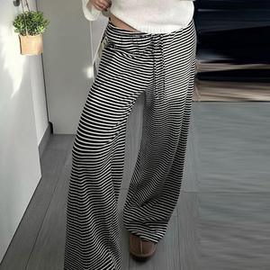 Fashion Sweatpants Style Striped Design Loose Slimming Lace-up Low Waist Casual <b>Pants</b> Women Knit Wide Leg <b>Pants</b> - Product Image 2