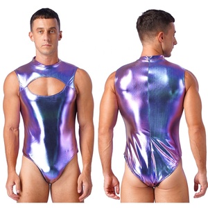 Mens Metallic Bodysuit Leotard Pool Party Swimwear Nightclub Performance Costume Beach Pool <b>Pole</b> <b>Dancing</b> Stage Performance - Product Image 2