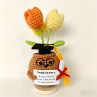 Pot Bunga Topi Wisuda Rajutan Crochet Buatan Tangan dari Benang Rajut, Hadiah untuk Mahasiswa, Ornamen