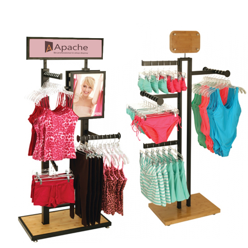 Apache Customizable Light Duty Double-Sided Wooden Floorstanding Underwear Display Rack for Supermarkets — view 1