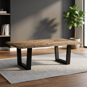 Mesa de Comedor Industrial Ecológica Ajustable de Madera Maciza de Vía Férrea Antigua India, Estilo Rústico para el Hogar - Product Image 3
