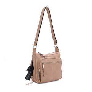 Einfarbige Leder-Umhängetasche mit verdecktem Waffenholster und offenem Reißverschluss für Damenreisen - Product Image 1