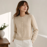 Suéter Minimalista Premium de Algodón Puro para Mujer, Cárdigan con Botones y Cuello Redondo, Top Clásico para Combinar en Capas, OEM Personalizado