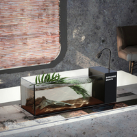 Acuario de Escritorio Rectangular de Vidrio Transparente Ultra Blanco de Estilo Moderno de Alta Calidad de 220 V, Tanque de Peces Ecológico con Filtro Lateral de 10 W