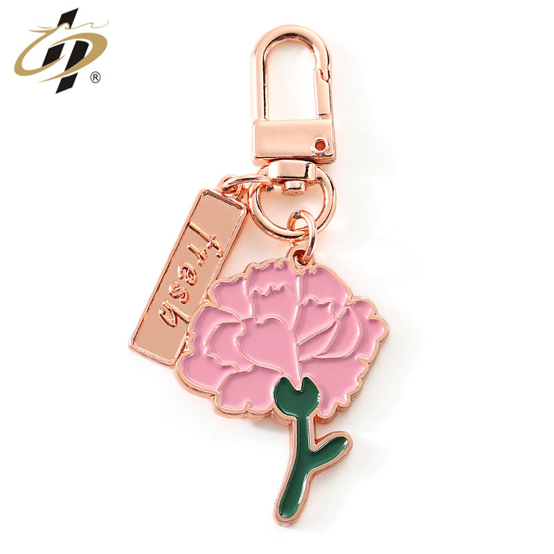 Metal rose gold soft enamel creative lovely flower keyholder keychain