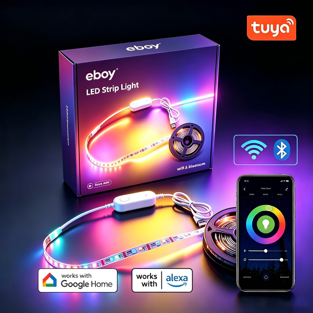5V USB RGB Smart LED Strip Lights,with Tuya Alexa Googl App Control,wifi Bluetooth E for for TV,Scooter,Computer Desk Decor Home