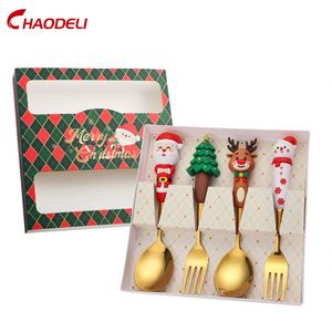 New Design Stainless Steel 4 Pcs <b>Fork</b> Spoon Set Gold Large Christmas <b>Fork</b> and Spoon Set - Product Image 1