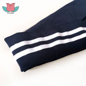 Costilla de punto de la raya blanca de la marina francesa de la fuente del fabricante K003 para el puño del cuello - Product Image 1