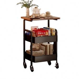 Muebles Modernos Italianos para el Hogar, Mesa Auxiliar de Sofá Minimalista Móvil, Mesa de Centro con Ruedas, Estante de Almacenamiento Extensible, Estructura de Metal - Product Image 2