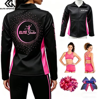 Veste de survêtement de studio de danse pour l'échauffement et l'entraînement, avec sublimation, style tout-en-un, pour cheerleading, avec nœuds, pompons et détails en strass