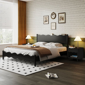 <span class=keywords><strong>Letto</strong></span> matrimoniale in legno massello nordico - <span class=keywords><strong>Letto</strong></span> matrimoniale nero moderno minimalista <span class=keywords><strong>con</strong></span> design a onda, <span class=keywords><strong>letto</strong></span> a piattaforma per camera da <span class=keywords><strong>letto</strong></span> principale, uso nuziale, stile retrò - Product Image 1