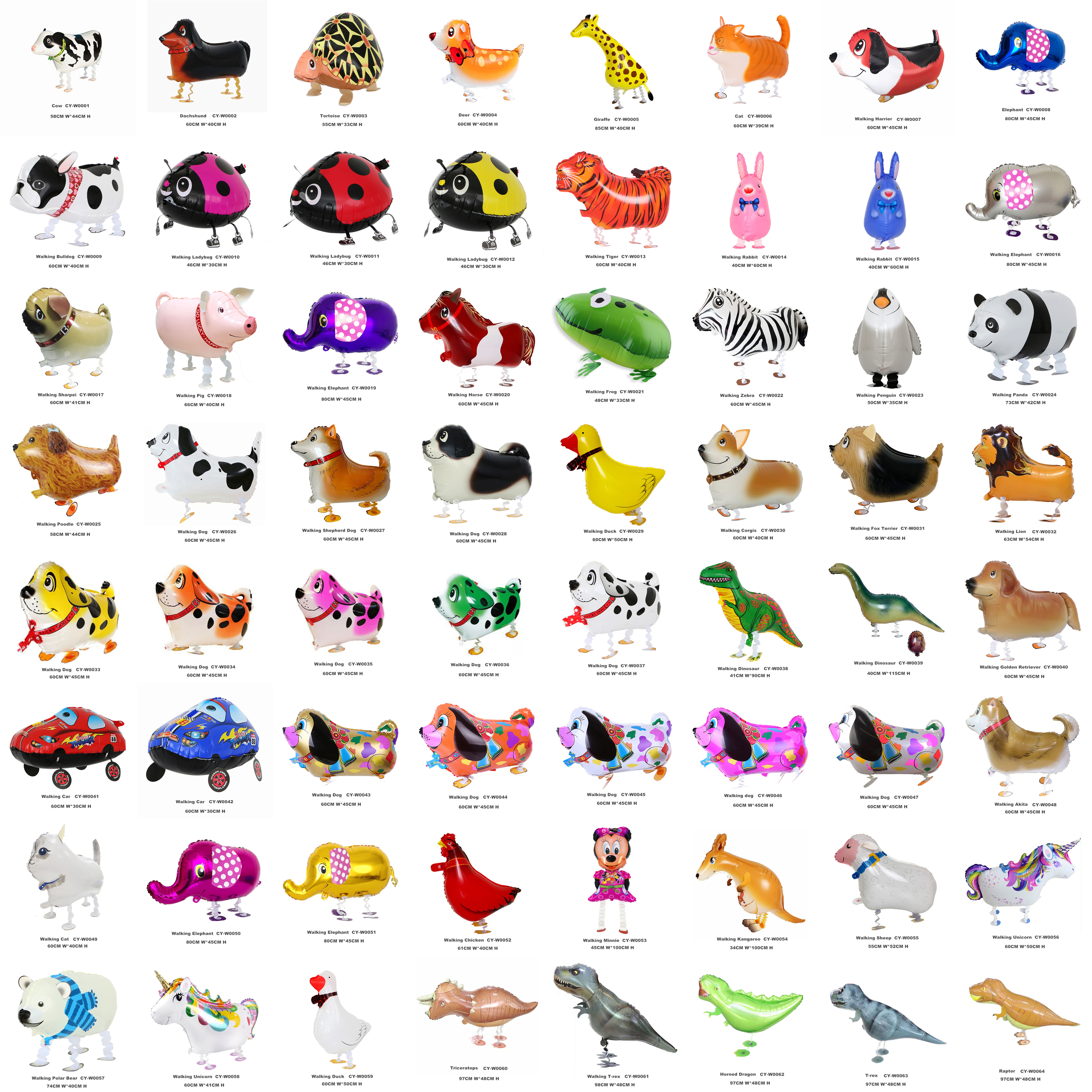 Nueva venta al por mayor caminar animales globos perro coche dinosaurio forma papel de aluminio globo caminar mascota globo animal globos