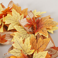 Guirlande d'Halloween et de Thanksgiving Hongyu avec petites citrouilles, feuilles d'érable bicolores, décoration d'automne pour la maison, fleurs en soie, taille 40