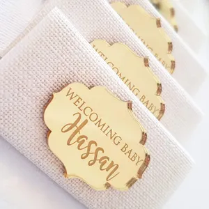 Personalizzabile in acrilico dorato targa nome del bambino personalizzato festa di nozze e Baby Shower <span class=keywords><strong>torta</strong></span> decorazione fornitura - Product Image 1