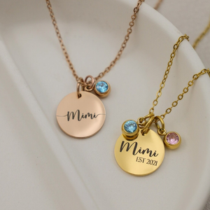 Ingrosso collana <span class=keywords><strong>Mimi</strong></span> personalizzata di alta qualità <span class=keywords><strong>gioielli</strong></span> Birthstone 18k placcato oro 316l in acciaio inox nome ciondolo collana - Product Image 1