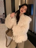 Veste en fourrure de renard blanc pleine fourrure, luxe, coutures horizontales, manteau en vraie fourrure de renard pour femme, épais et chaud pour l'hiver, pardessus en fourrure véritable