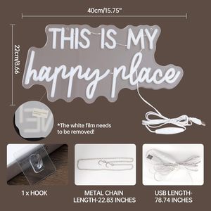 Letreros LED de Neón para Decoración de Paredes, 'Este <span class=keywords><strong>Es</strong></span> Mi Lugar Feliz', para Dormitorios de Adolescentes, Uso en Mesitas de Noche, con Interruptor Regulable y USB - Product Image 6
