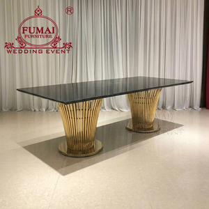 Table de mariage miroir noir de bonne qualité avec cadre en acier inoxydable table longue pour banquet de mariage - Product Image 6