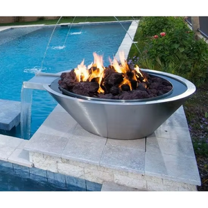 Fontaine d'eau moderne pour piscine extérieure, foyer à gaz, chauffe-eau en acier Corten de 3 mm d'épaisseur, finition rouillée naturelle, design élégant - Product Image 5