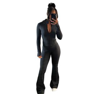 लंबी लड़कियों के प्रशिक्षण के लिए कस्टम महिला योग कपड़े सेट बॉडीकॉन दो टुकड़ा आउटगोट जैकेट स्किनी फ्लेयर्ड लेगिंग पैंट सेट - Product Image 4