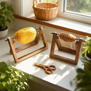 Support de rangement pour fils en bois massif, forme carrée, design simple, aide pratique au tricot pour usage domestique - Product Image 1
