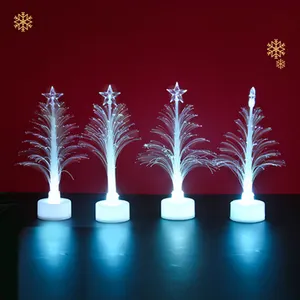 Popular Children Xmas Gift LED Color Changing Mini Christmas Xmas Tree Colorful LED Fiber Optic Night Light Christmas Tree