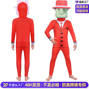 Disfraz de cosplay de Roblox con traje rojo y sombrero de copa para niños, con diseño de cabeza bloquista, para fiesta de Halloween, exclusivo transfronterizo - Product Image 4
