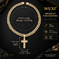 Collier en gros avec pendentif croix pavé de zircone cubique, chaîne maille cubaine, fermoir boîte, style Iced Out, bijoux de luxe de mode hip-hop de niche pour hommes et femmes