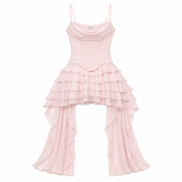Robe de bal Anjie OEM ODM pour femme, rose, ornée de perles, style corset, en mousseline de soie à volants, à étages, à ourlet asymétrique, personnalisable, marque privée, vente en gros