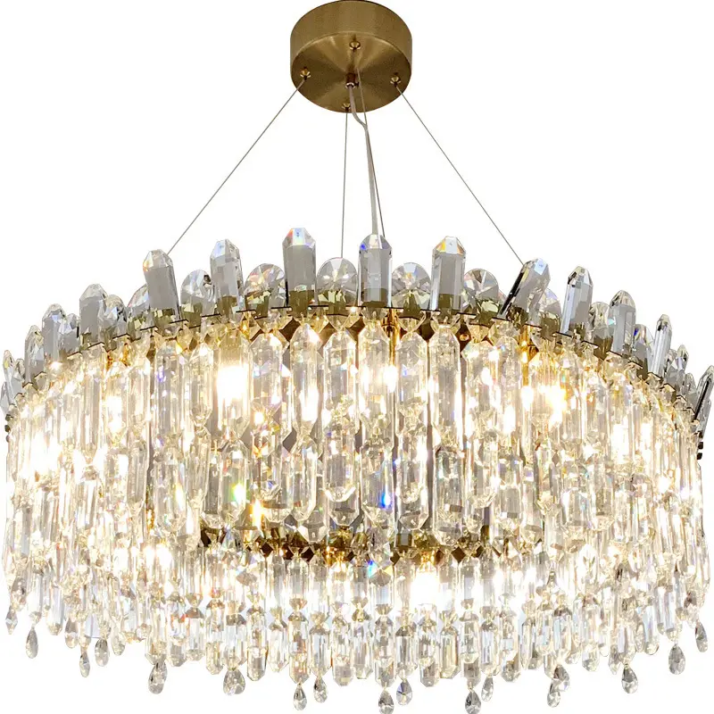 Lustre en cristal moderne à led K9 pendentif or lumière ronde circulaire lustres en cristal montés au plafond éclairage suspension lampe